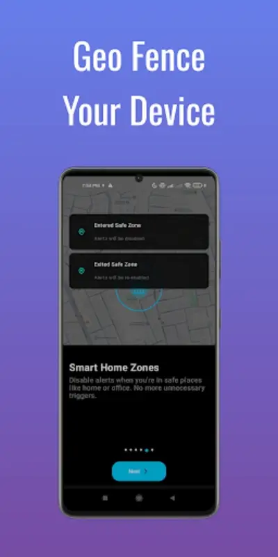 GhostLock geo fence screen with smart home safe zones on a map